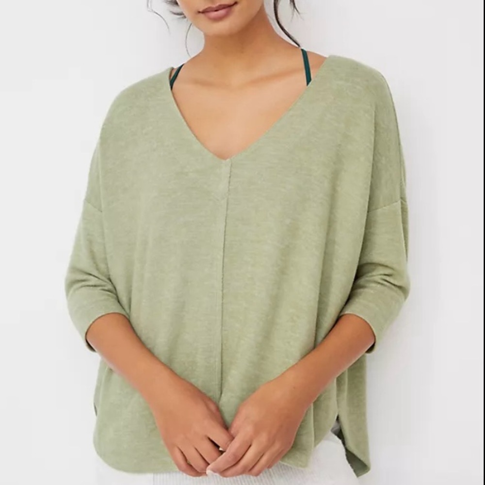 Anthropologie Oversized Olive Green Sweater‎ 3/4 Sleeve size S Laganlook Hi Lo